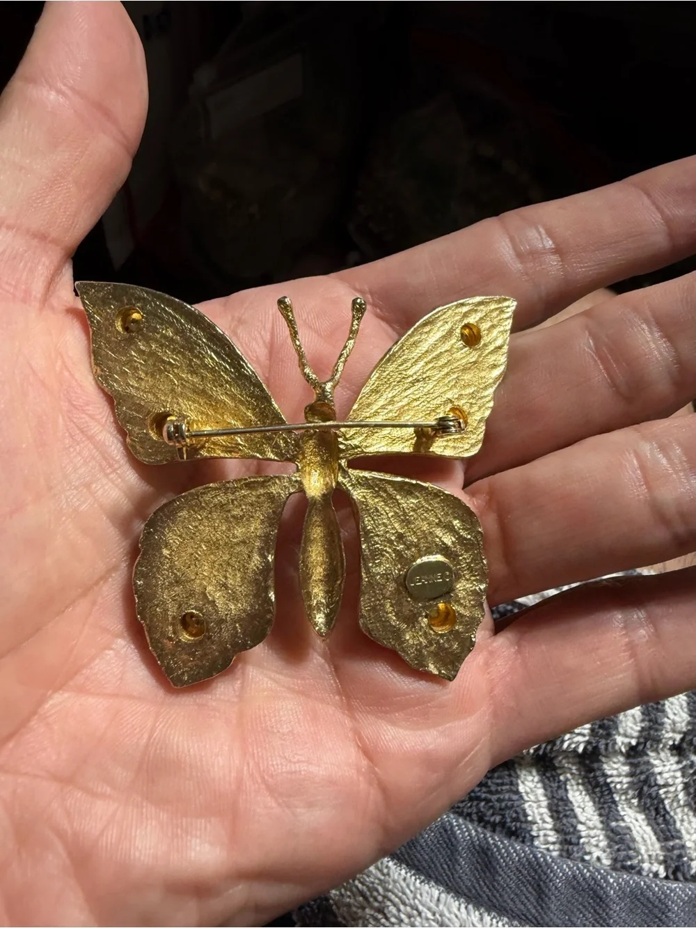 Vintage Jeanne  gold Tone Textured Butterfly brooch